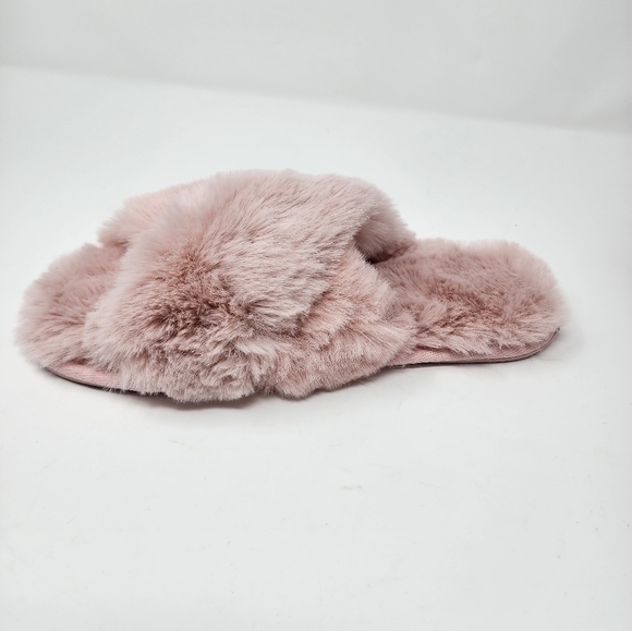 NWT Lauren Conrad Pink Faux Fur Criss Cross Slide Slippers‎ Large 8/9 - Picture 5 of 7